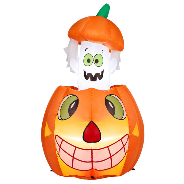 2.8FT Halloween Inflatable Pumpkin Ghost with Built-in White LEDs, Blow Up Jack-o’-Lantern Yard Decoration for Indoor Outdoor Lawn, Garden & Party Decor