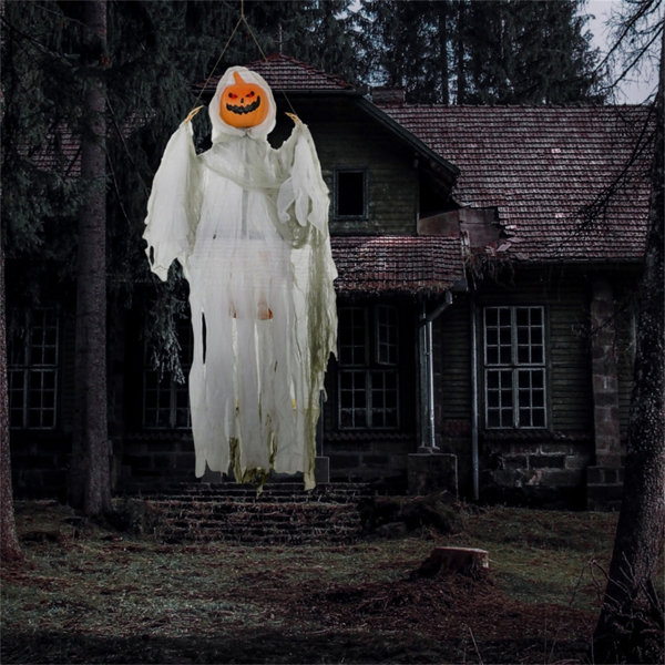 4FT Sound-Activated Halloween Pumpkin Ghost Decoration with Red Glowing Eyes and Creepy Howling Sounds