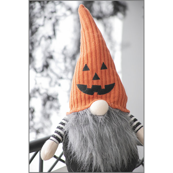 Set of 2, 8.3×4.7×23.5″ Fabric Sitting Gnome with Orange Knit Hat, for Halloween Decor