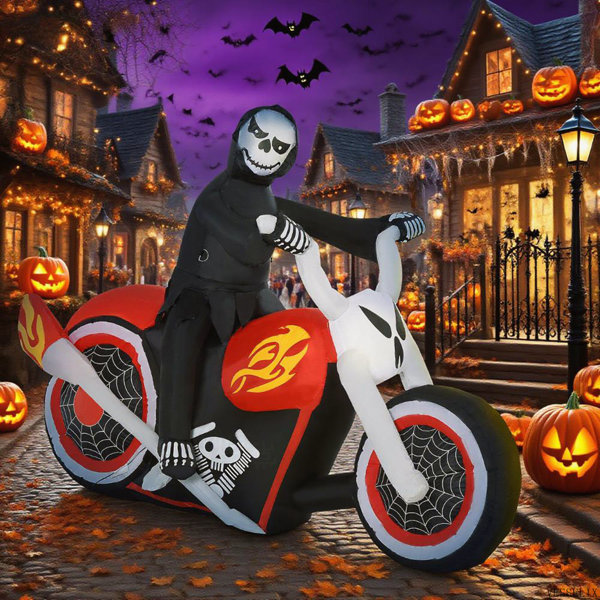 Halloween Grim Ghost Biker Inflatable, Blow Up LED Yard Decor for Garden and Lawn