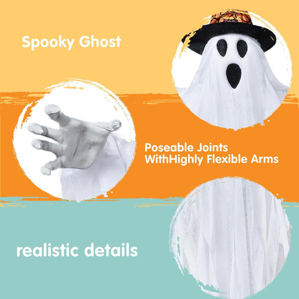 3 Pack 24.8″ Halloween Hanging Ghost Decorations, Halloween White Flying Ghosts with Hats for Haunted House Graveyard Scene, Spooky Indoor and Outdoor Decor