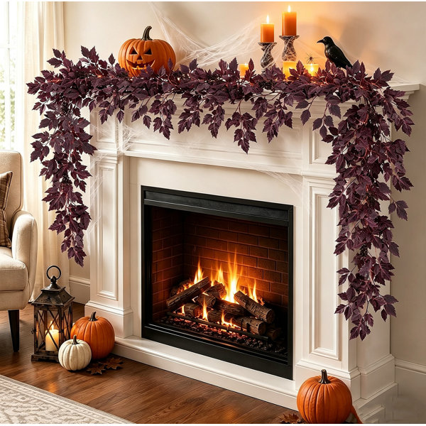 Fall Thanksgiving Halloween Artificial Garland 2 Pack Seeded Leaf Vine for Fireplace Mantel, Staircase, Table Centerpiece, Farmhouse Home Deco