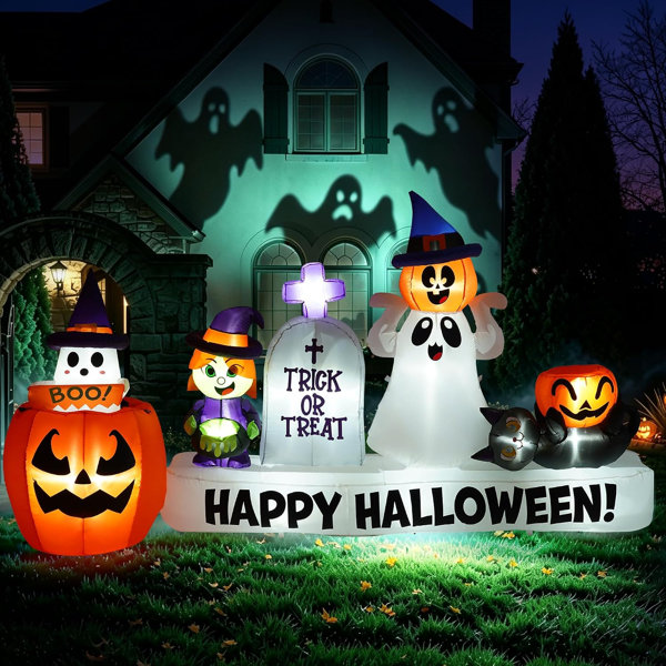 9 FT Halloween Inflatable Lawn Decor, Animated Pop Up Witch Pumpkin Banner
