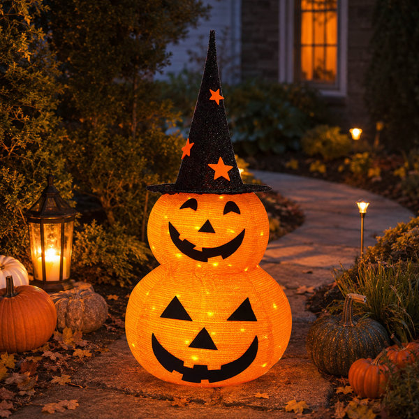3 FT Pre-Lit Collapsible Jack-O-Lantern, Star Hat and 50 LEDs