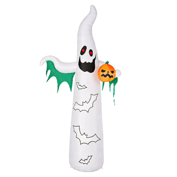 12 Ft Lighted Halloween Inflatable Ghost and Bat with 4 LED Lights and 82 String Lights, Self-Inflating Outdoor Yard Decoration