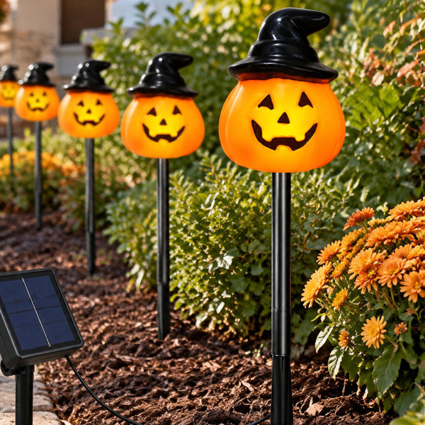 Halloween Solar Pathway Lights Set of 20, LED Pumpkin and Witch Hat Stake Lights for Outdoor Holiday Decor