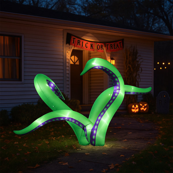 2 Pack 6.9FT Halloween Inflatable Octopus Tentacles with 12 White LED Lights, Blow Up Window & Roof Decorations for Outdoor Yard, Garden, Lawn and Party Decor