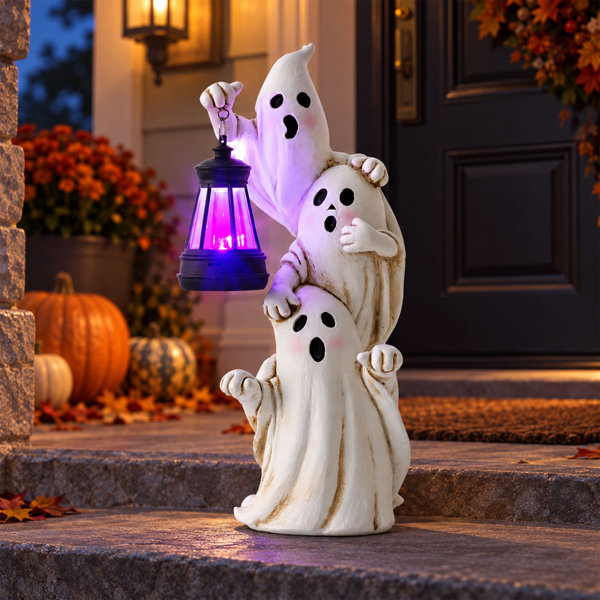 Triple Ghost Halloween Yard Decoration with Solar Lantern