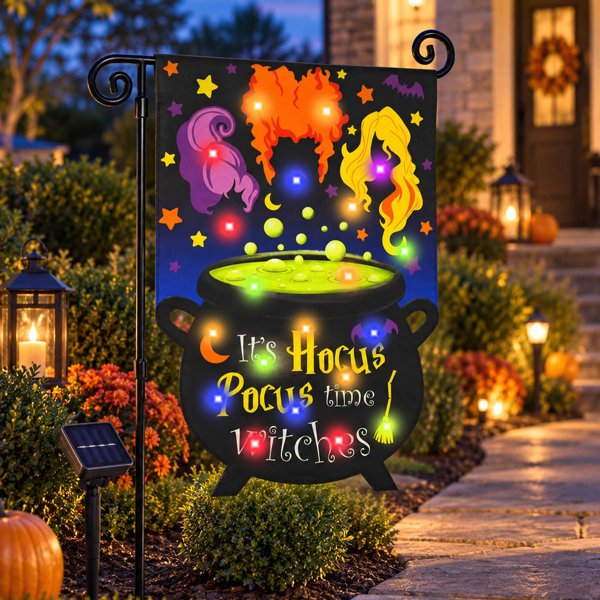 Solar Lighted Hocus Pocus Halloween Garden Flag