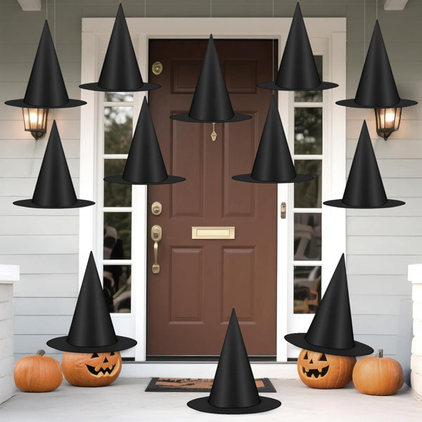 12 PCS Witch Hats, Thickened Hanging Witches Hats Halloween Decor, Black Witch Hat with 164 FT Rope Wizard Decor to Hang from Ceiling, Halloween Decorations Witch Costume Accessory