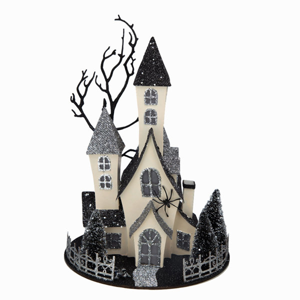 10×8.3×13.5″ Cardboard Lighted Haunted House, Black Beige Tabletop holiday halloween decor, Battery Powered