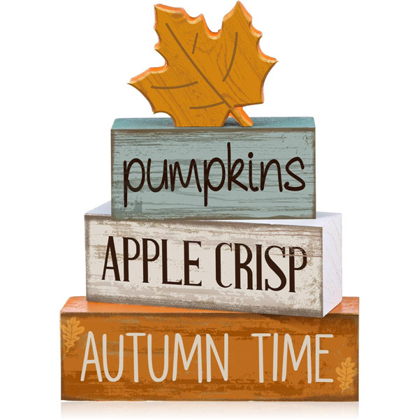 4 Pcs Fall Decoration for Home Wooden Maple Leaf Fall Tiered Tray Decor Thanksgiving Table Centerpiece Rustic Decorative Maple Leaf Block Signs Gift Farmhouse Autumn Decoration for Home