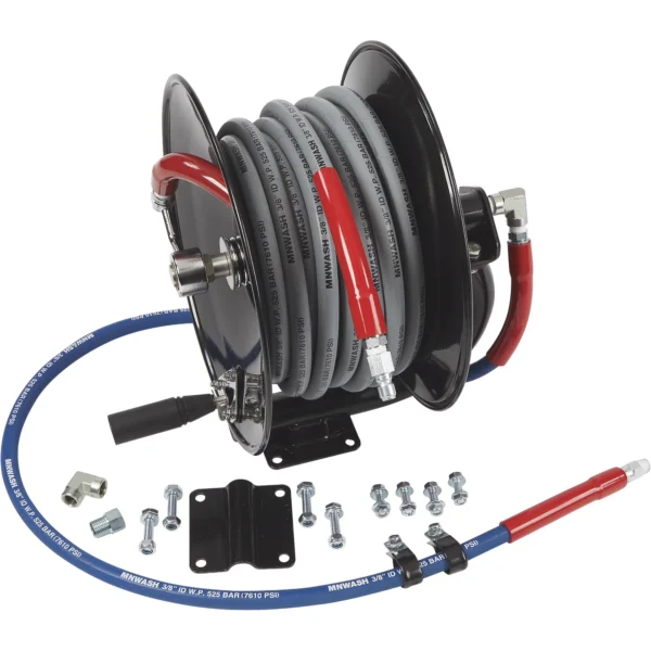 Northstar Pressure Washer Hose Reel with 50ft. Steel - Braided Hose, 3/8in. x 100ft. Capacity, 5000 PSI