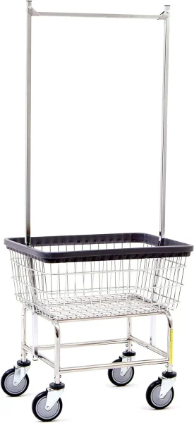 R&B Wire Products Heavy Duty Wire Laundry Cart With Double Rod Rack, Chrome - 100CEC58C