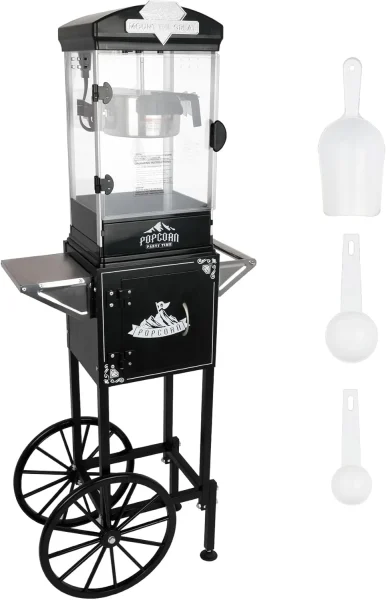 RENDGO Popcorn Maker Machine With Cart, 10 Oz Kettle, 60 Cups, Black